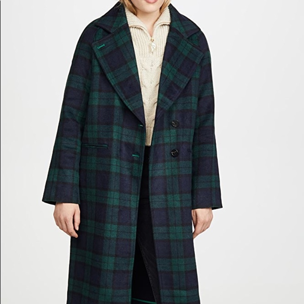 Avec Les Filles Plaid Coat, US Large, Navy/Green